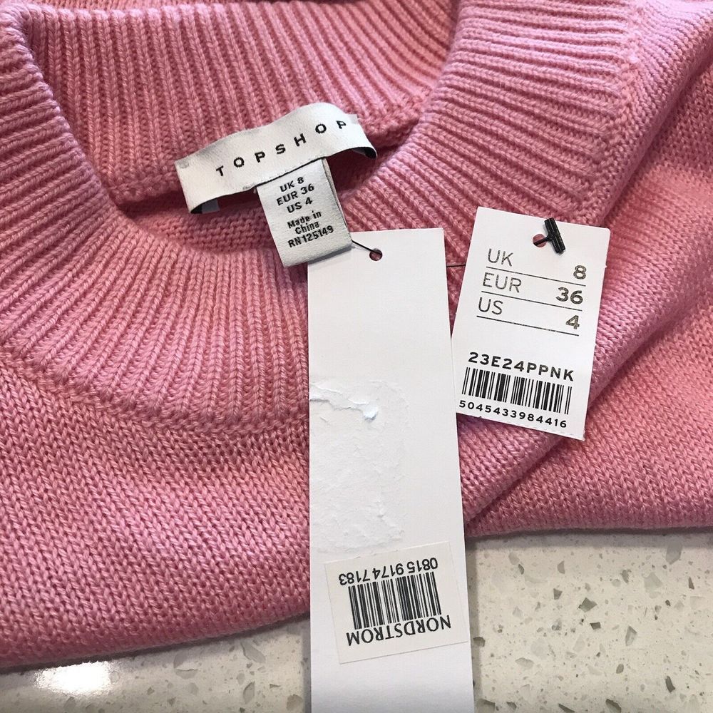 Top Shop Nordstrom Crop Sweater Size 4 Pink Acrylic Cashmere Long Sleeve NEW - Picture 3 of 7